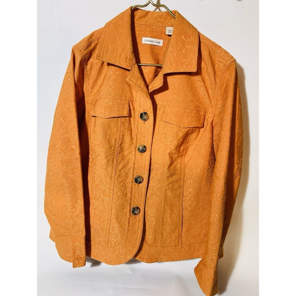 Coldwater Creekwomens Embroidered Orange Button Up Blazer Sz W18 #0478